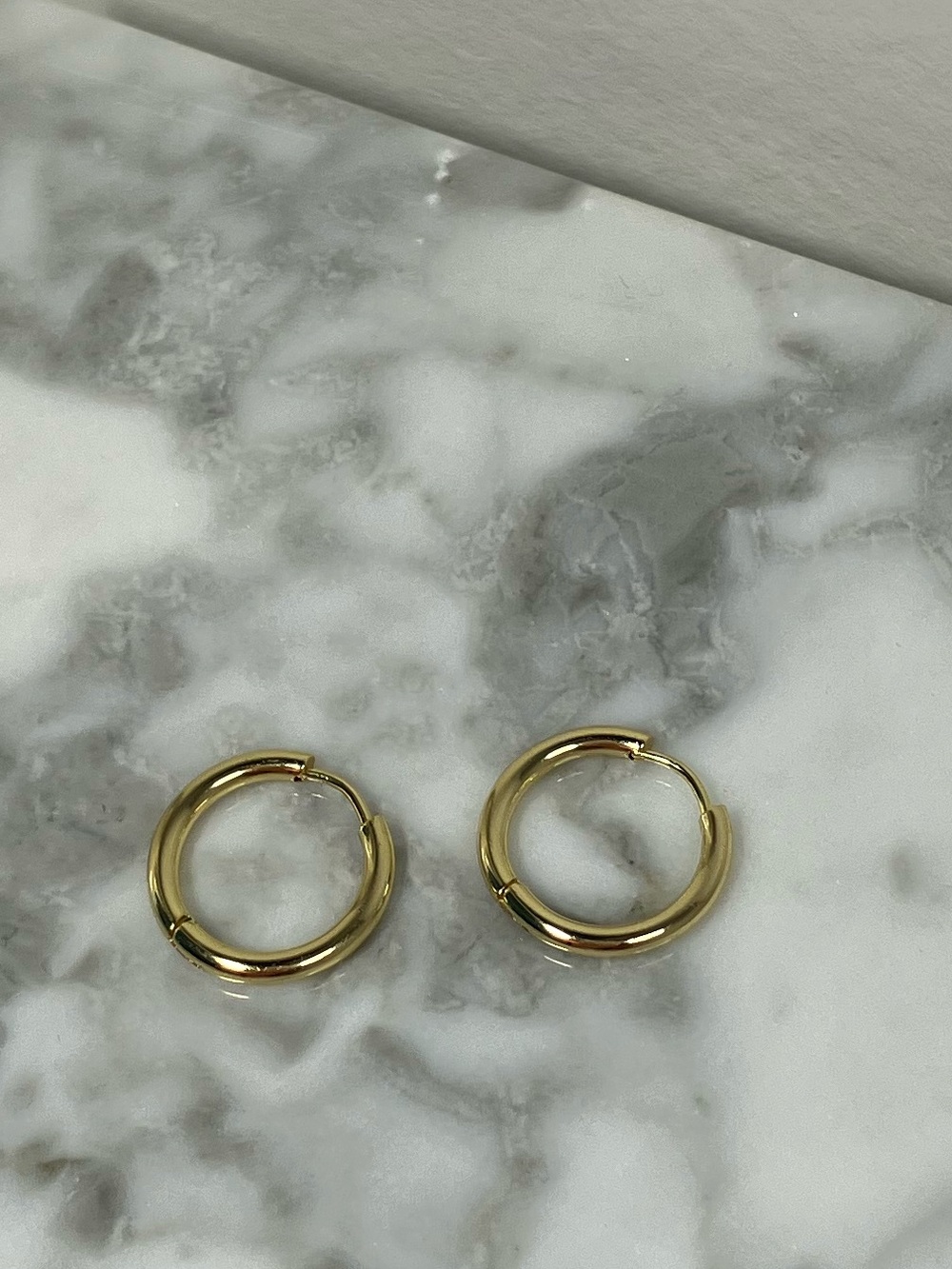14k Gold Plated Hoop Huggie Earrings 12mm - Picture 5 of 8